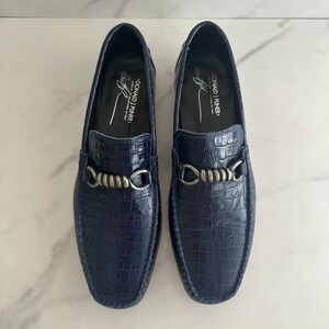 Donald J‎ Pliner Danit Blue Croc Embossed Leather Loafers 10.5 M Italy